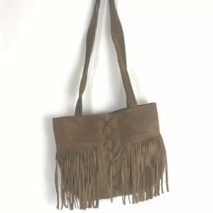 Elena Miro Brown Purse Suede Leather Purse Fringe